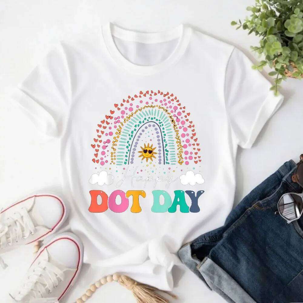 Happy Day Colorful Youth Polka Dot Gift Unisex O-neck T-Shirt Cute Rainbow Women Tees Fashion Y2k Aesthetic Clothes Z260312