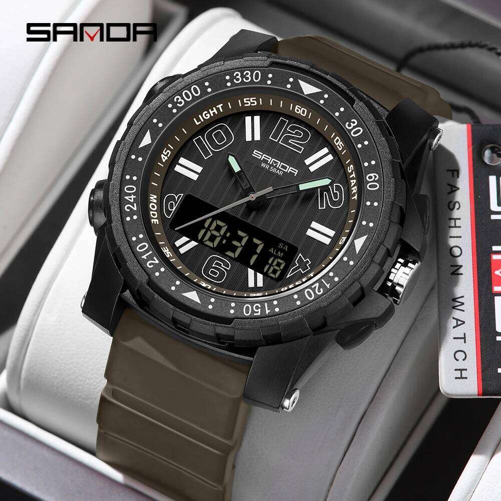 SANDA 3375 Men's Electronic Watches Fashion Sport Waterproof Quartz Silicone Strap Clock Calendar Male Analog Digital Wristwatch