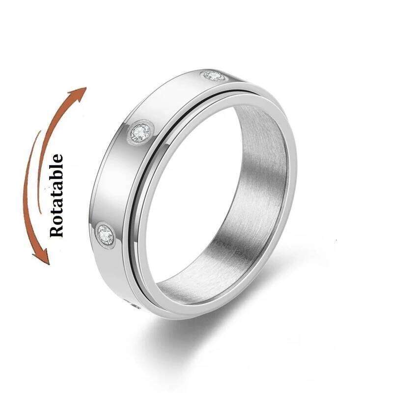 Spinning Anxiety Relaxing Ring With Zircon for Men Women Stainless Steel Rotate Freely Fidget Spinner Rings Wedding Jewelry H260312