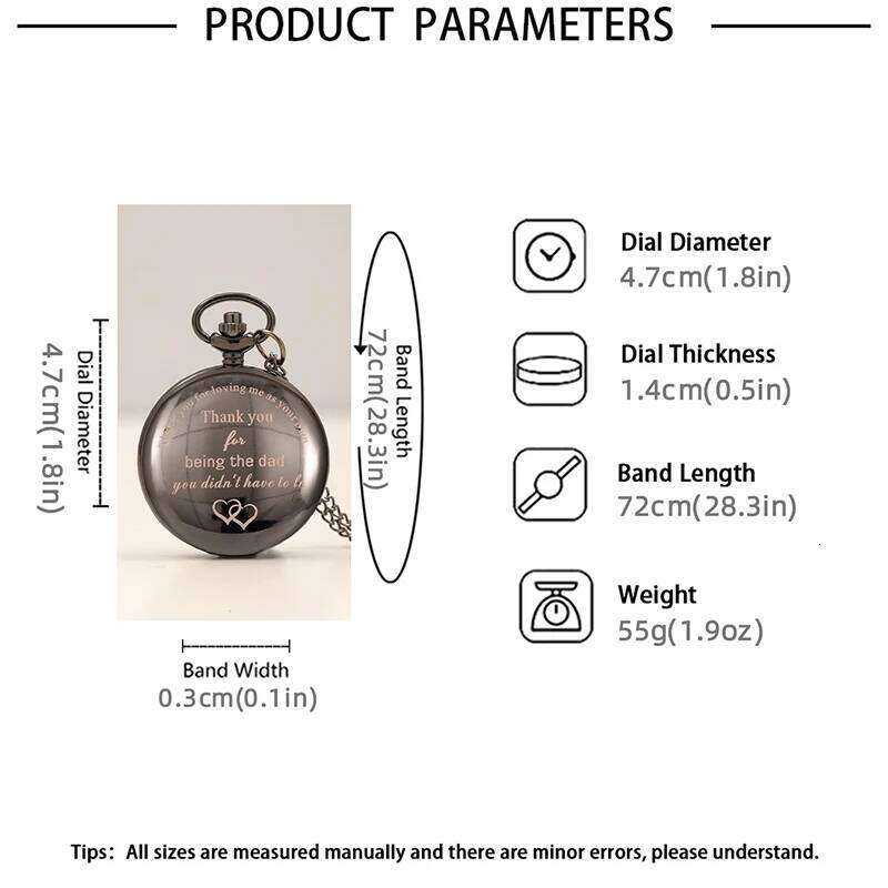 DAD Design Birthday Gift Quartz Watch For Men Vintage Pendant Fob Chain Pocket Clock