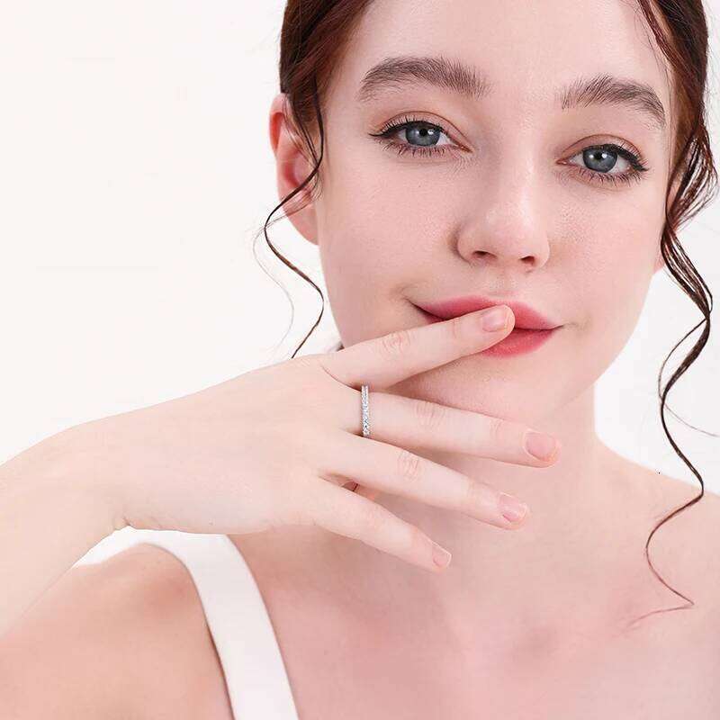 Moissanite Ring 925 Sterling Silver with White Gold Plated Full Diamond Eternity Band Engagement Wedding Rings for Women H260312