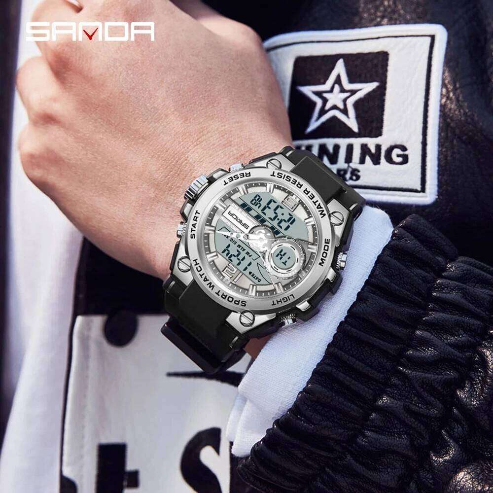 SANDA New Sport Military Men's Watches 50M Waterproof Quartz Wristwatch LED Digital Watch for Male Clock Relogios Masculino 6092