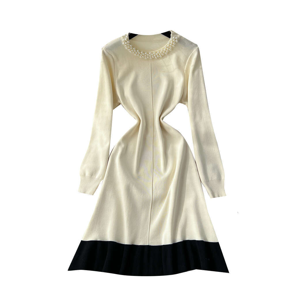 2026 French Elegant High End Dress Round Neck Color blocked a20 Ruffle Bottom and Waist Designer