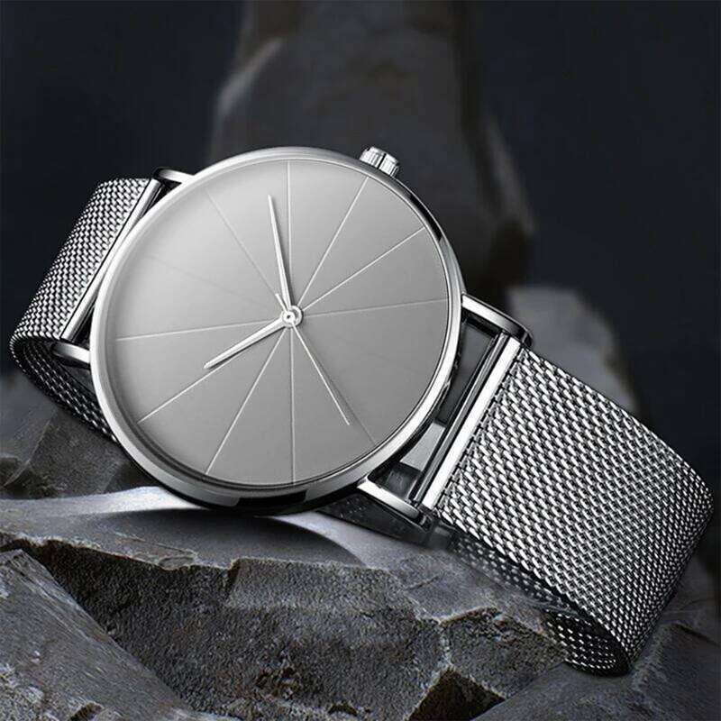 Stylish casual set Simple Silvery lightweight dial Watch Quartz watch and bracelet Christmas gift for men