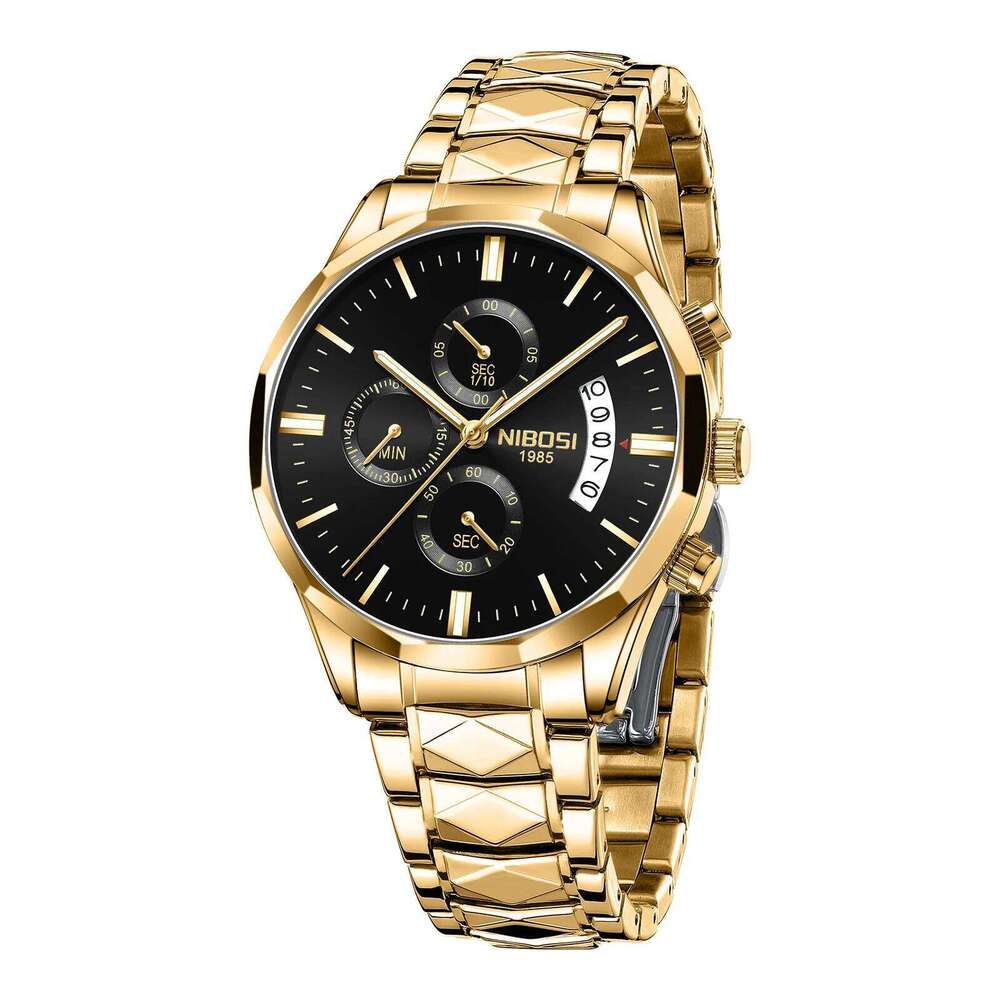 NIBOSI Luxury Watches For Men Date Chronograph Stainless Steel Man Waterproof Luminous Sport Military Men's Quartz Watch