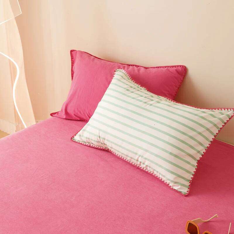 Bedding INS Girls Striped Soft Washed Cotton Sheet Queen King Size Duvet Comforter Set Pillowcase Bed Linens H260312
