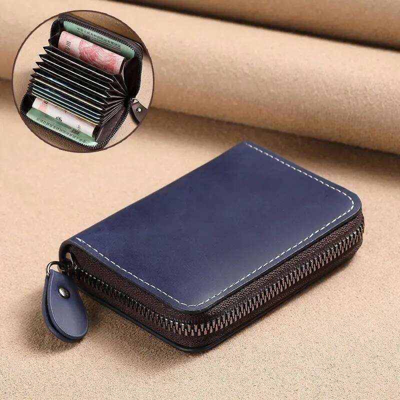 Stylish Large Capacity ID Leather Holder RFID Blocking Compact Case Men's Card Wallet