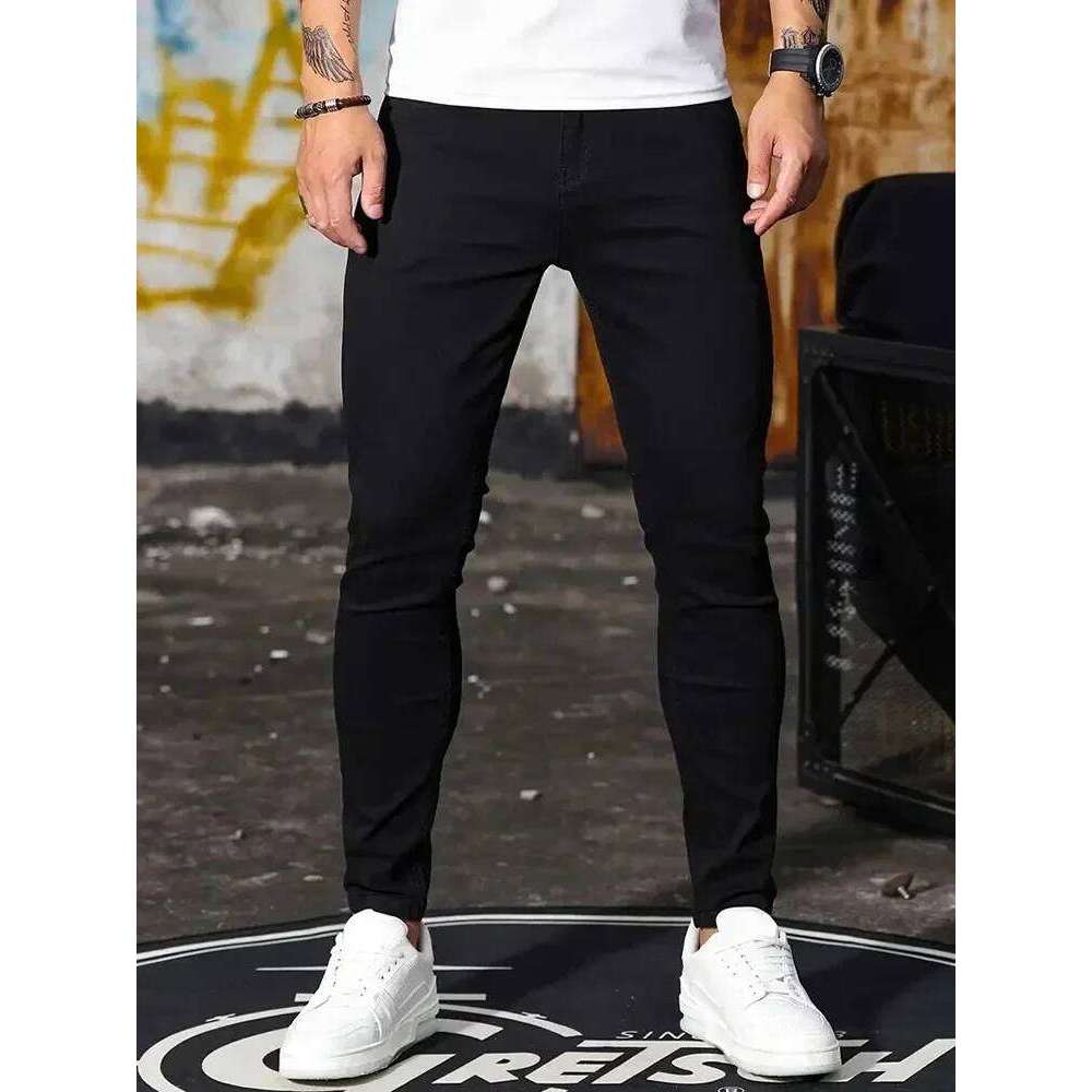 Men Jeans Stretch Skinny Denim Pants Solid Color Black Blue Spring Luxury Street Harajuku Hip-Hop Style Slim Fit Trousers Brand 26Y0312