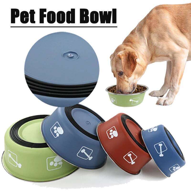 Durable Food Bowl Stainless Steel Double-layer Thickened Anti-slip Pet Feeder Water Basin Universal for Cats and Dogs 26Y0312