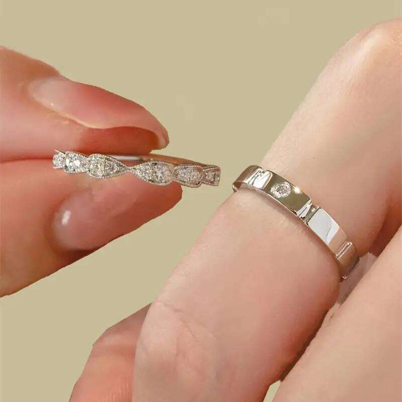 925 Sterling Silver Bow Couple Open Wedding Proposal Flash Diamond Men and Women Pair Ring New Fashion Jewelry Gift H260312