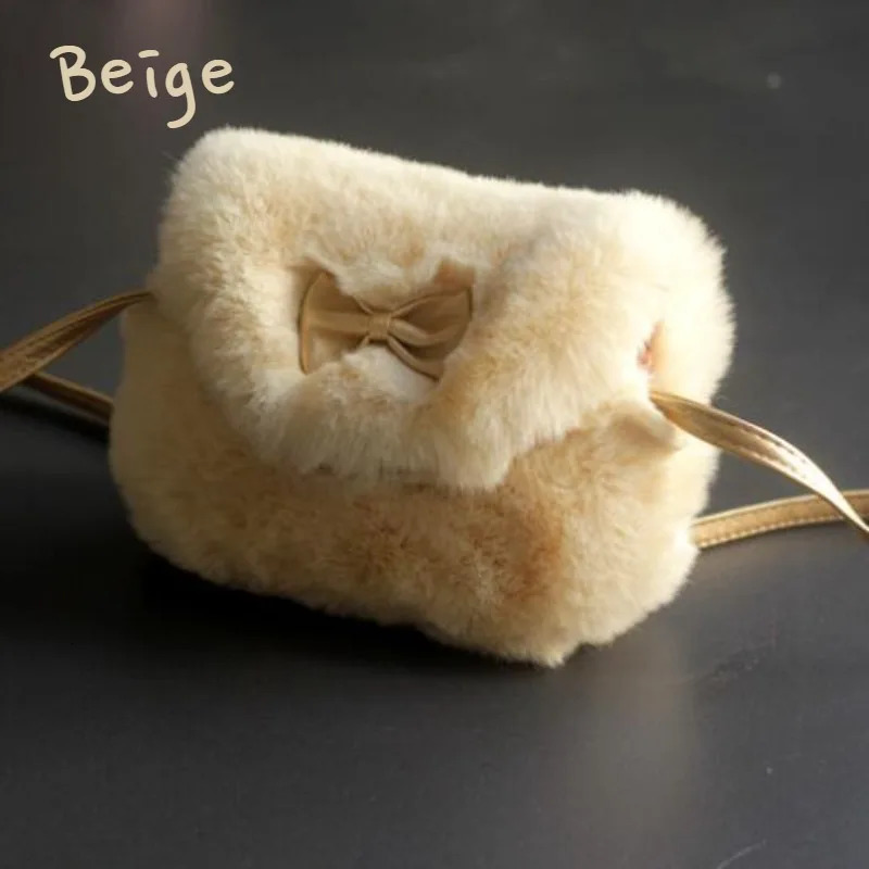 Girl Kids Mini Cross Body Bag Fashion Bowknot Fur Shoulder Messenger Purse 260311