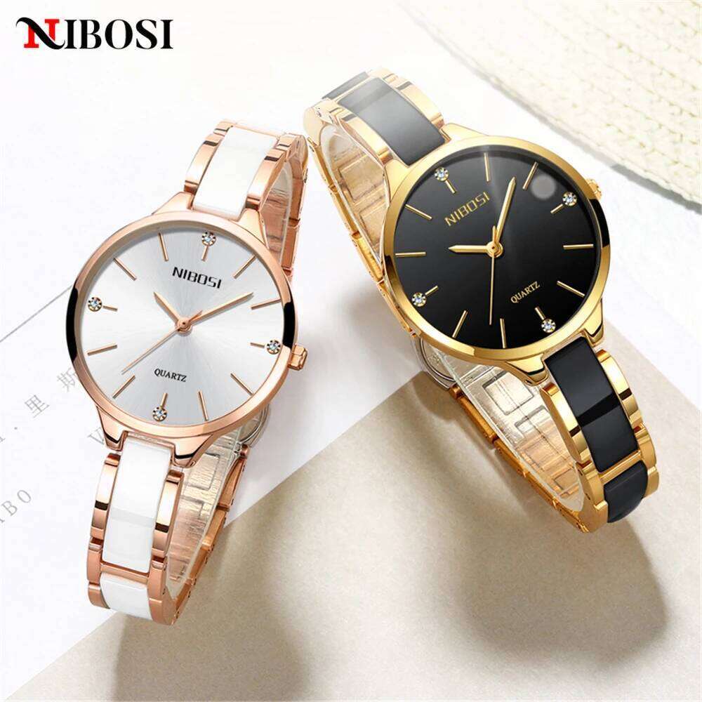NIBOSI Fashion Women Watches Top Brand Luxury Ceramic Strap Rose Gold Watch Waterproof Ladies Quartz Wristwatch Relogio Feminino