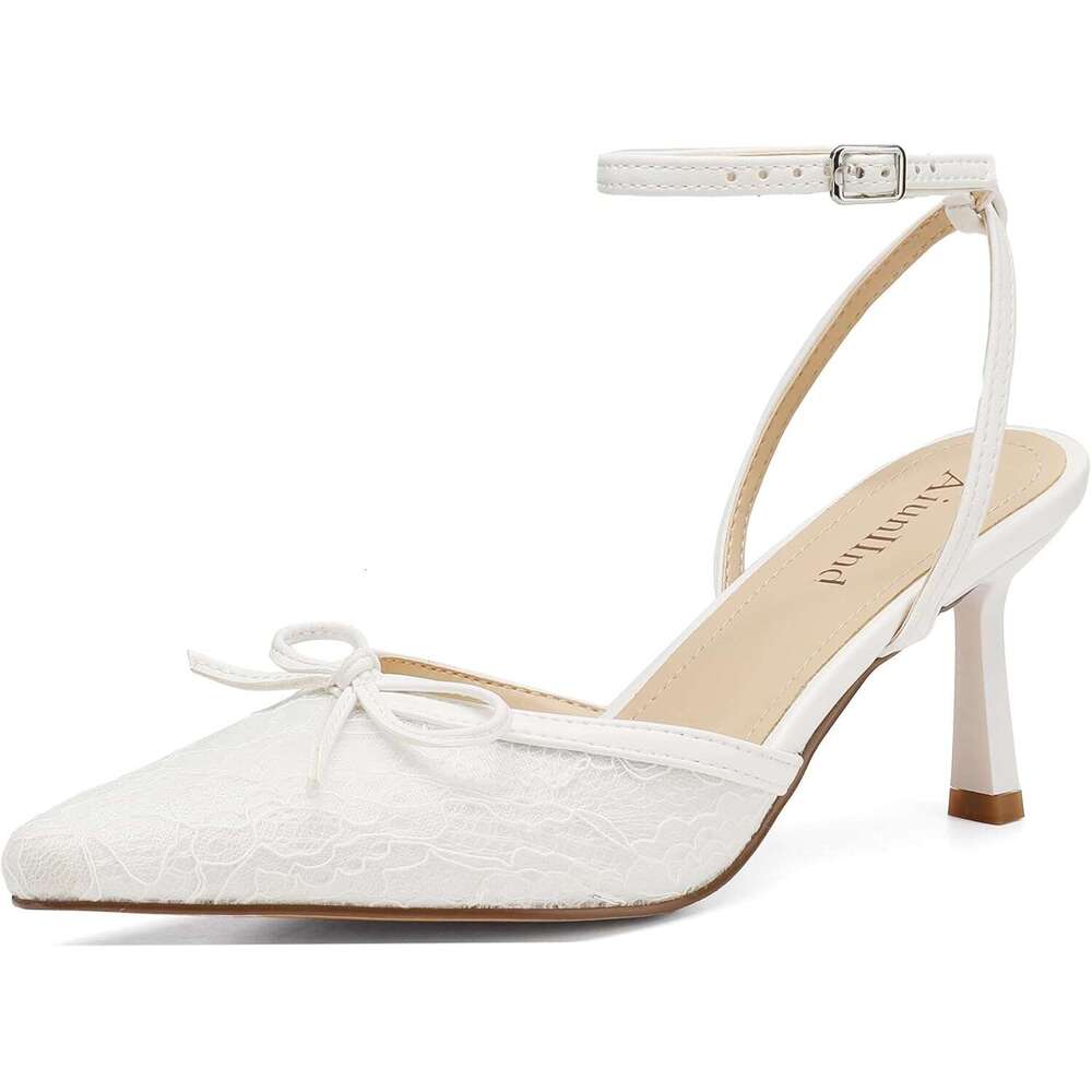 Women S Pointed Toe Colour Heel Lace Pumps Ankle Strap Heeled Sandals Wedding Dress Shoes For Women Classics