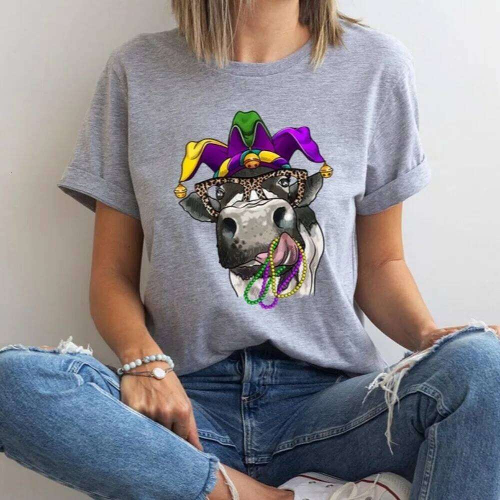 Cow Shirt Funny Women T-shirt Mardi Gras Festival Tees Graphic Tops Harajuku Y2k Accessories Sweatshirt Z260312
