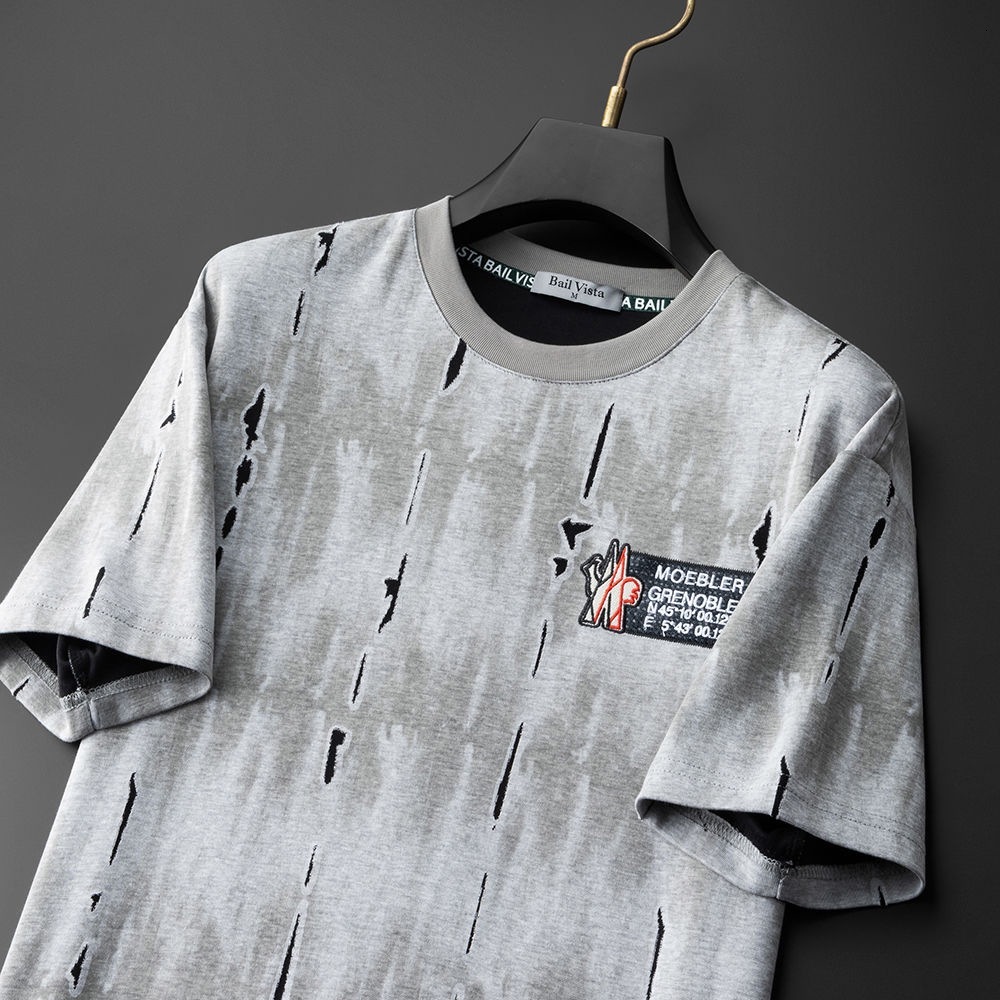 Luma hop European Summer New Embroidered Rhinestone Short Sleeve T-Shirt for Men 2025 American High-End Trendy Loose Fit Half-Sleeve Top