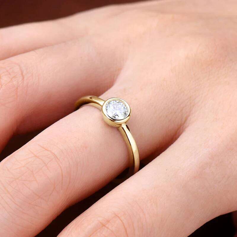 Lnngy 5mm 0.5ct Bezel Moissanite Ring 925 Sterling Silver Wedding Band for Women rs' Engagement Promise Rings Jewelry Gift H260312