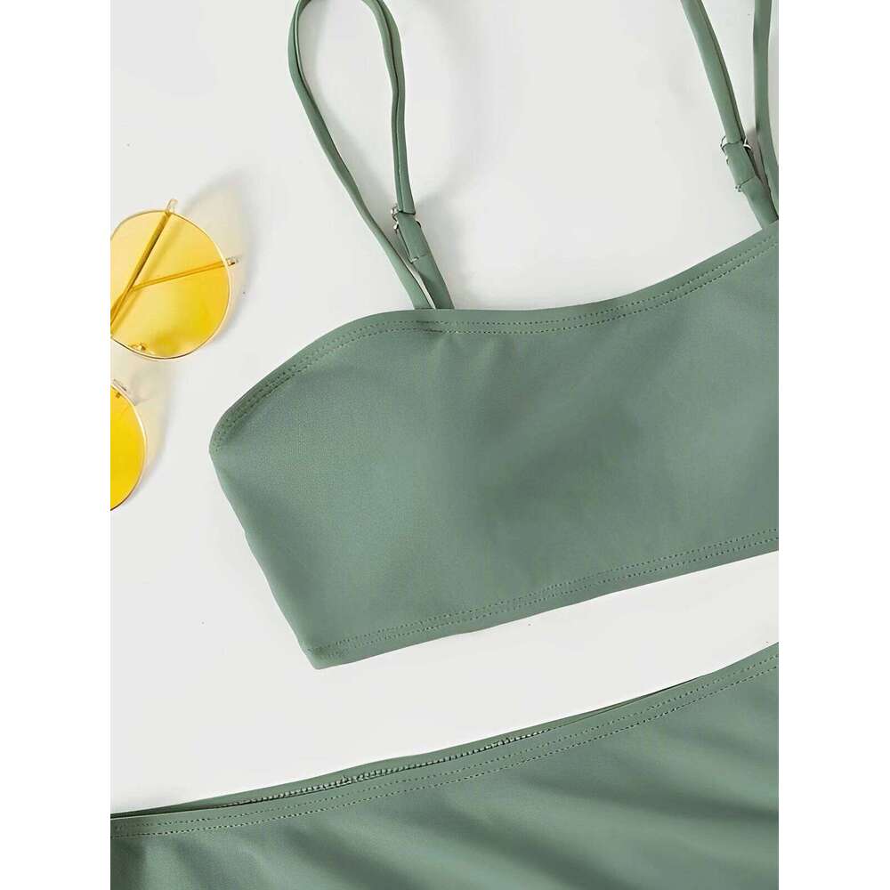 3 Pieces Padded Bikini 2025 Women & Drawstring Skirt Solid Swimsuit Sexy Swimwear Female Bathers Bathing Swimming Swim Suit Y260303