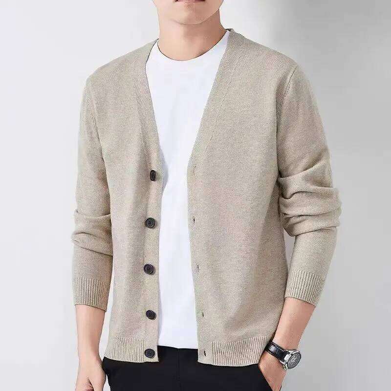 Animal Game Mens Cardigan Long Button Down Cold Blouse Solid Color Winter Thick Men's Knitwear Woolen Knit Sweater
