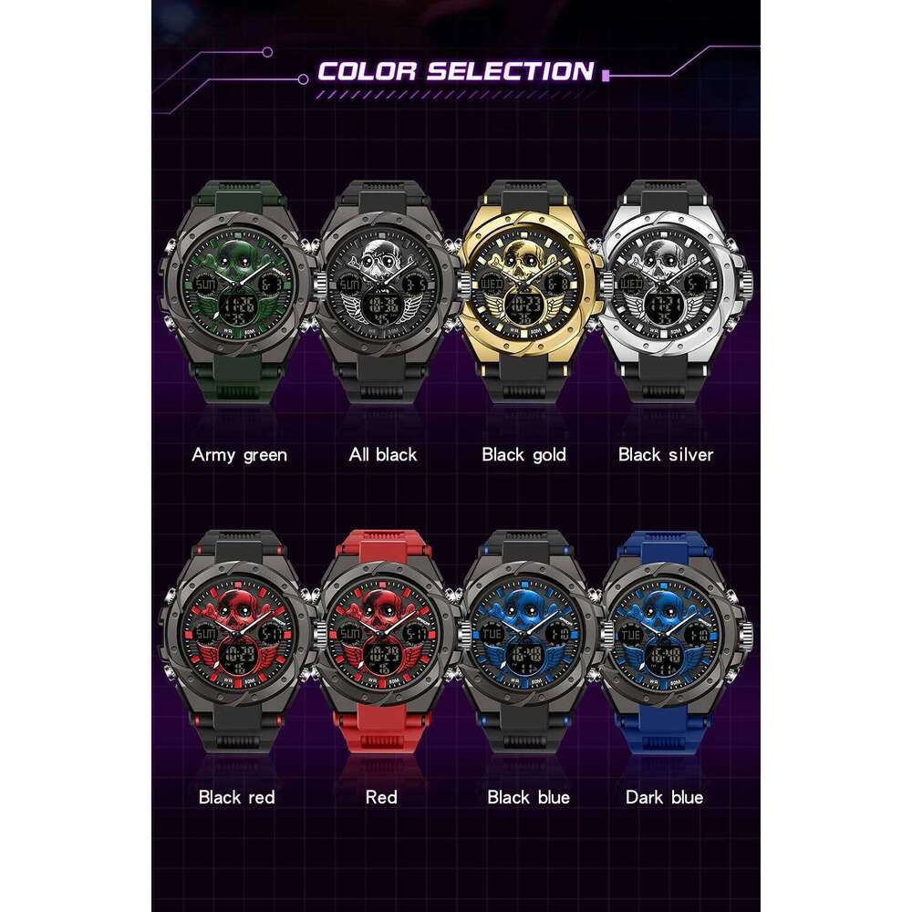 SANDA Top Brand 6087 Military Sports Dual Display Waterproof LED Men's Skull Electronic Watch