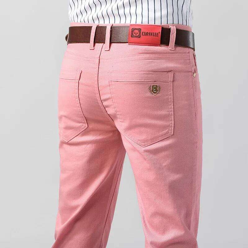 Men's Colorful Stretch Jeans New Elastic Yellow Pink Red Slim Male Clothing Simple Business Denim Trousers 26Y0312