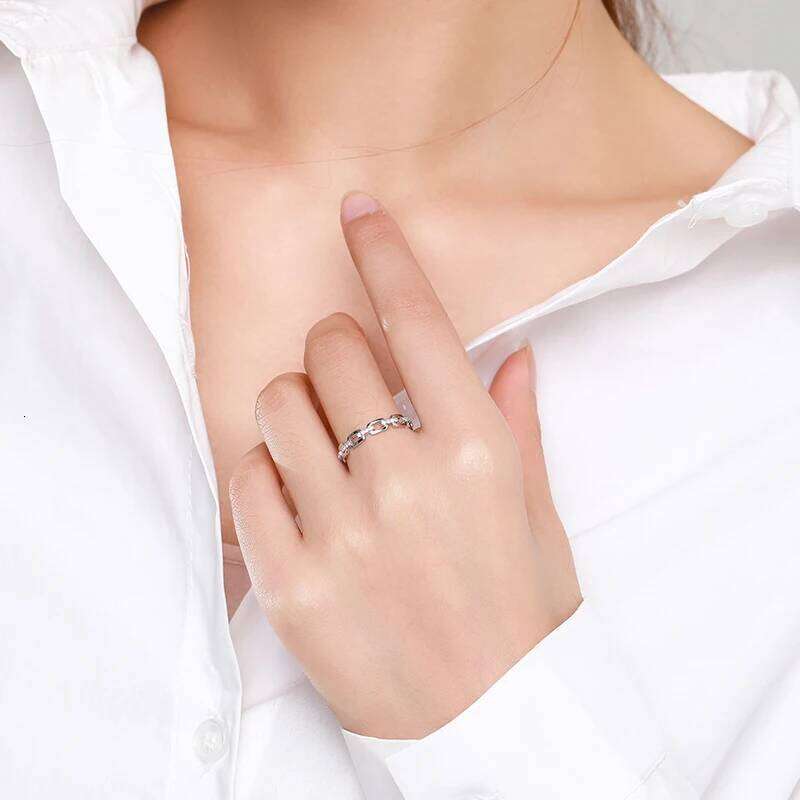 Ailmay 925 Sterling Silver Simple Cadena Hueca Stackable Charm Finger Ring For Women Girls Party Accessories Jewelry H260312