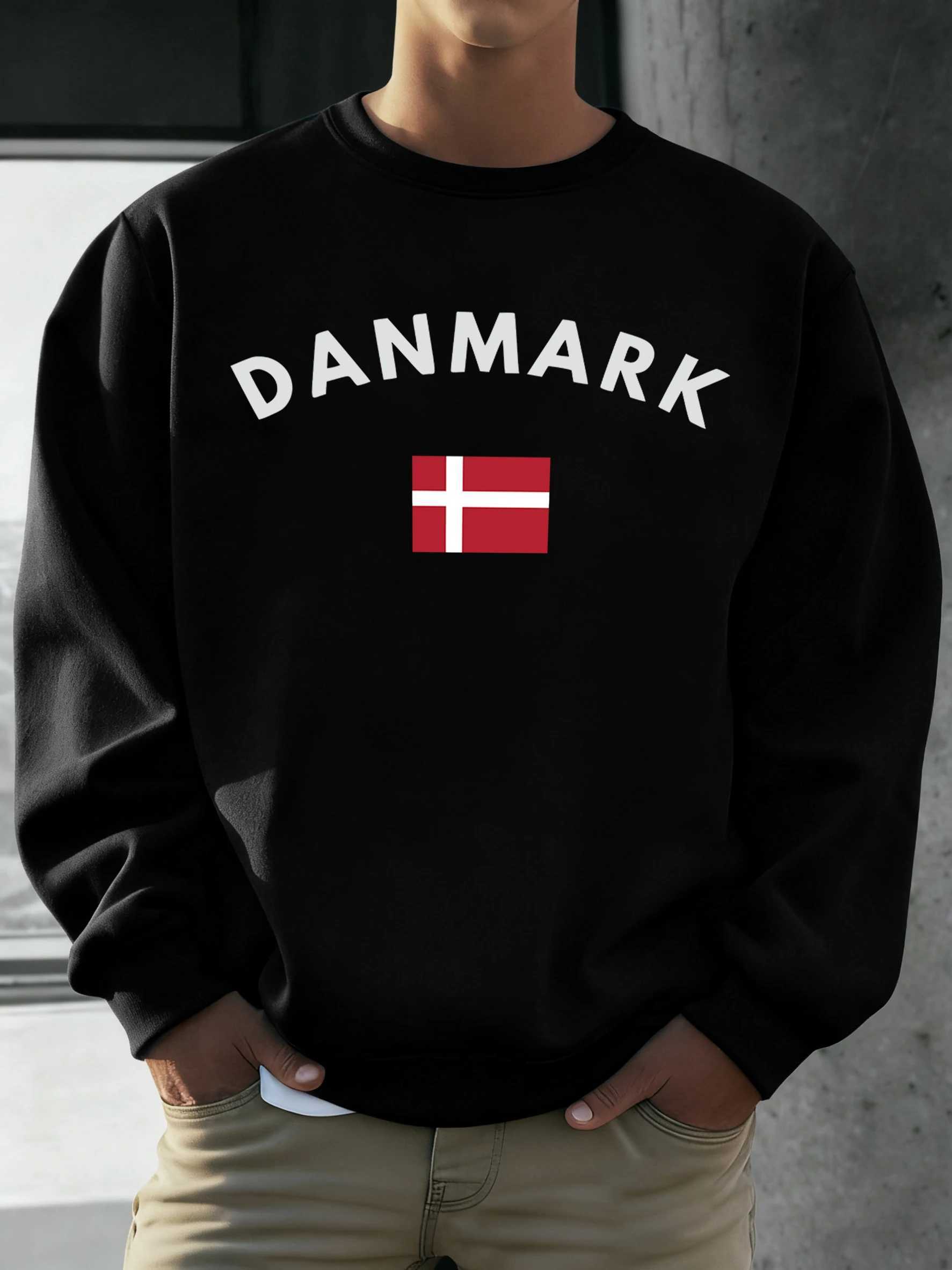 Danmark Flag Prints Men Sport Soft Sweatshirt O-Neck All-Match Pullovers Autumn Colour Clothes Fleece Comfy Unisex Long Sleeve M260312