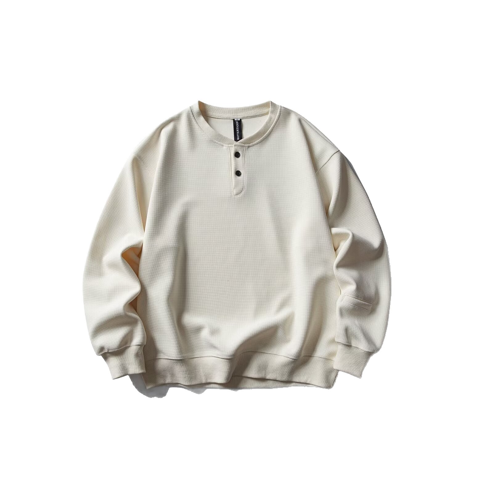 Trendy Brand Autumn New Waffle Knit Henley Collar Sweatshirt For Men Solid Color Designer Hoodie Pullover Base T-shirt Top