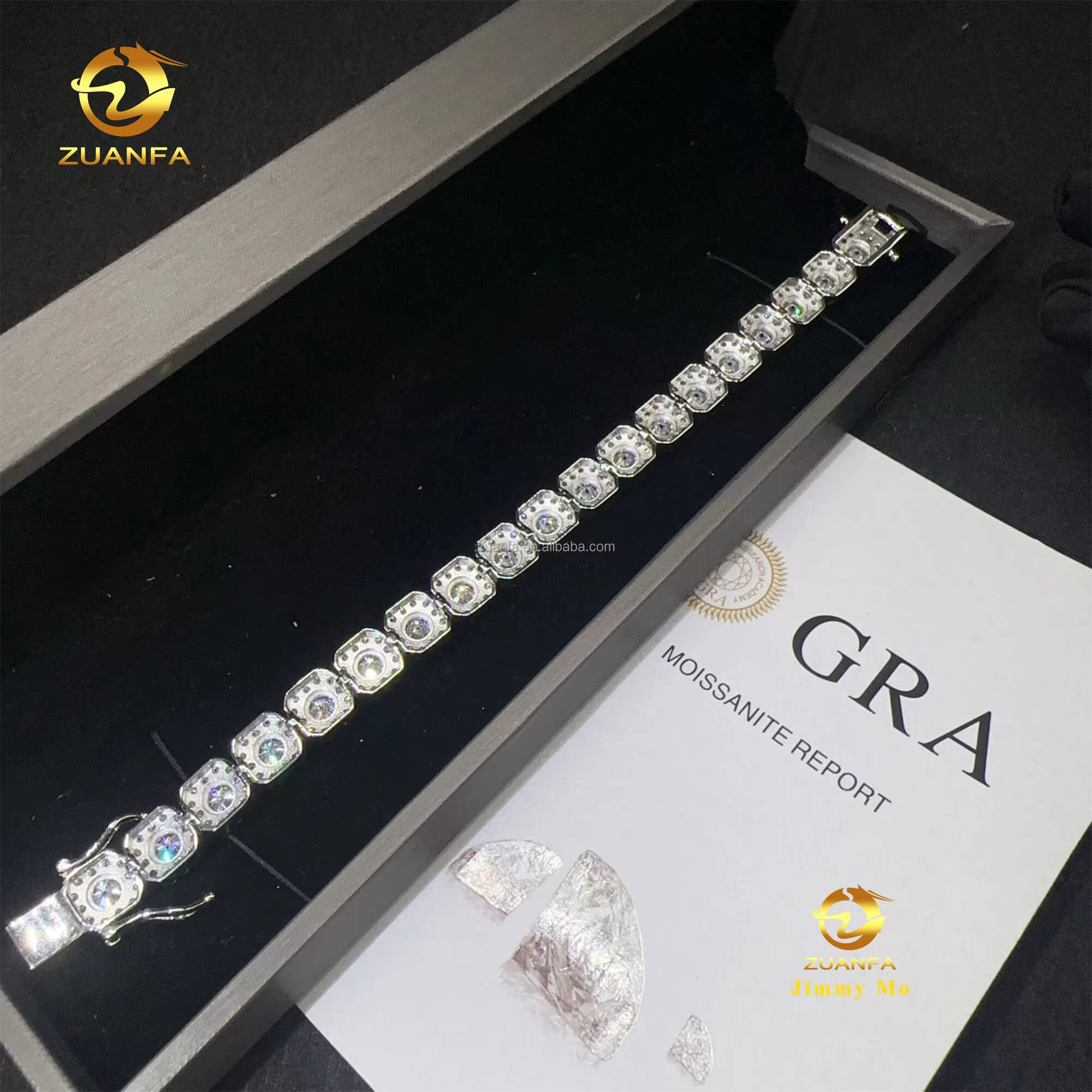 Bulk Stock Fashion 10MM Luxury 925 Sterling Silver Iced Out Hip Hop Jewelry VVS Moissanite Diamond Cut Cluster Tennis Bracelet