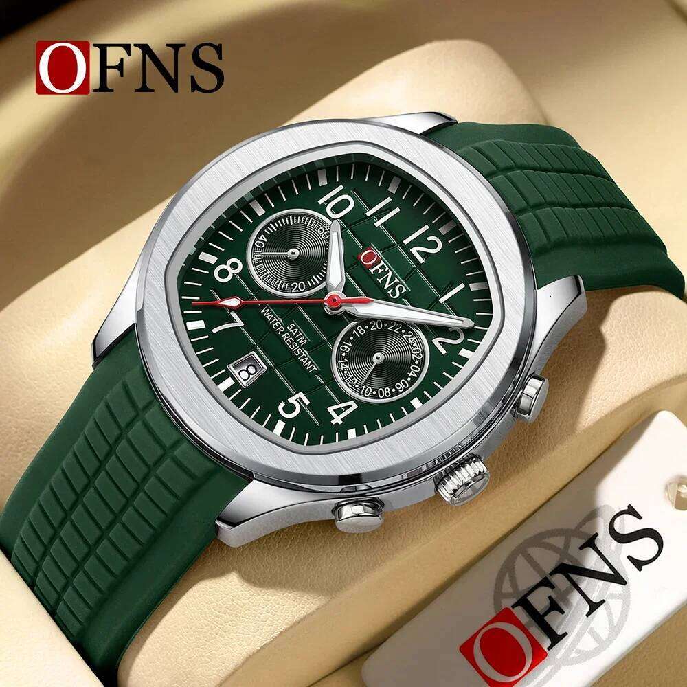OFNS 8020 Luxury Double Hole Five Needle Waterproof Luminous Calendar Fashion Men's Quartz Watch