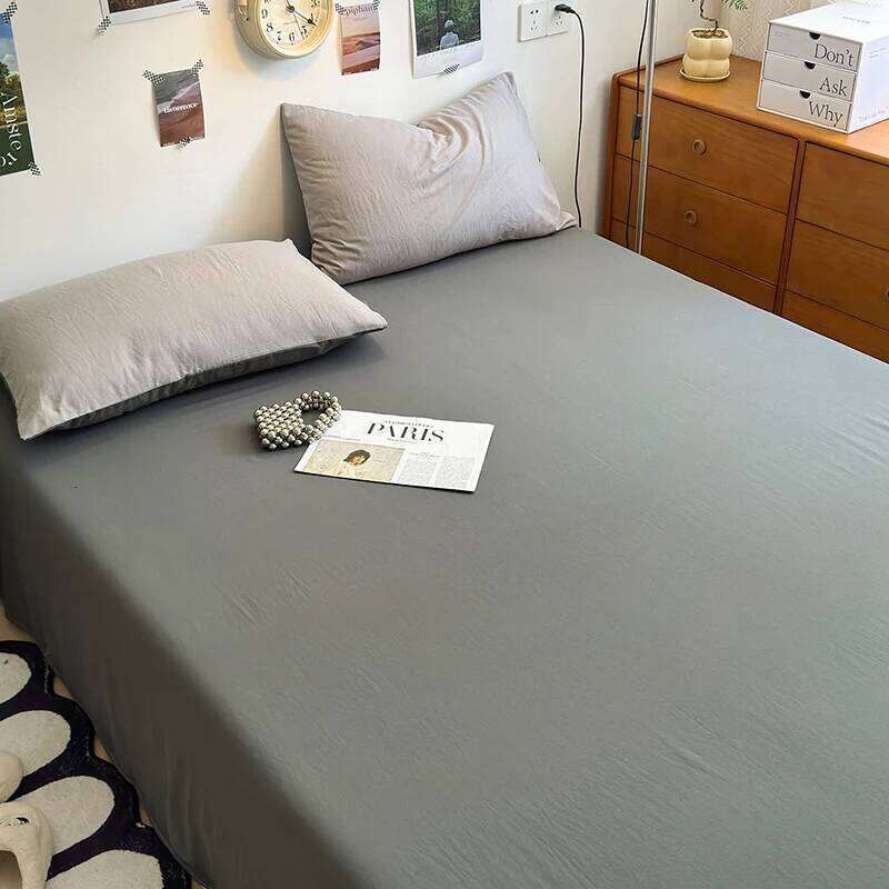 2025 washed cotton solid color four piece set for student dormitory bed sheets duvet covers, small and fresh brushed bedding H260312