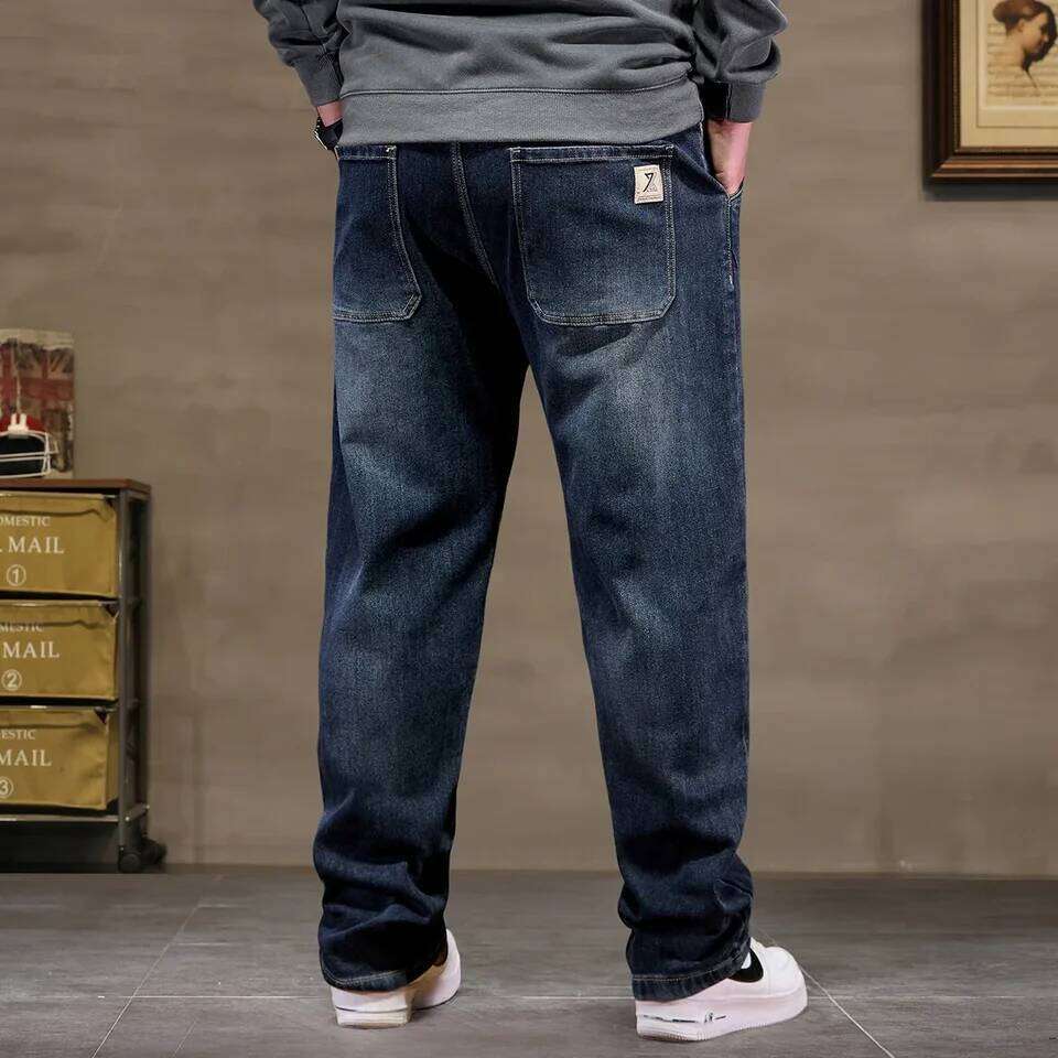 Extra Big Size Jeans Men High Elastic Waist Baggy Denim Pant Male Plus Large Loose Slim Fit Cowboy Trouser 8XL 6XL Classic Black 26Y0312