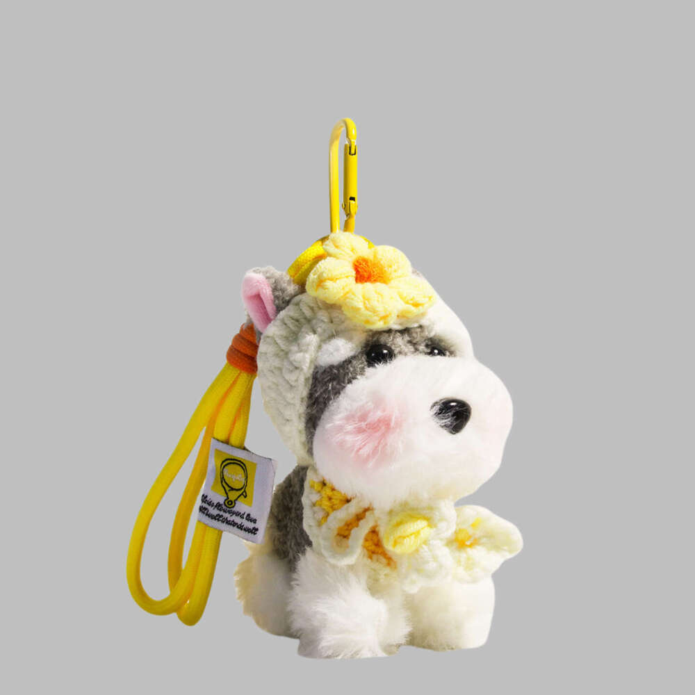 Wholesale Cute Schnauzer Puppy Bag Girls Plush Doll Backpack Pendant Flower Keychain Gift