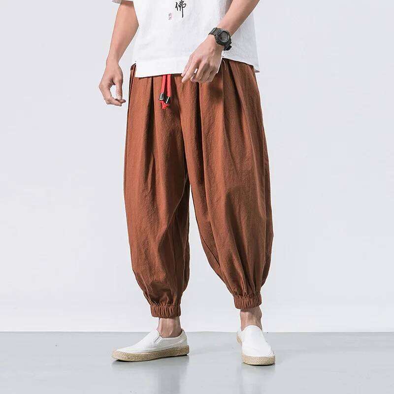 2025 New Trendy Men Harem Pants Loose Oversized Style Cotton and Linen High Quality Jogger Sweatpants Casual Male Trousers