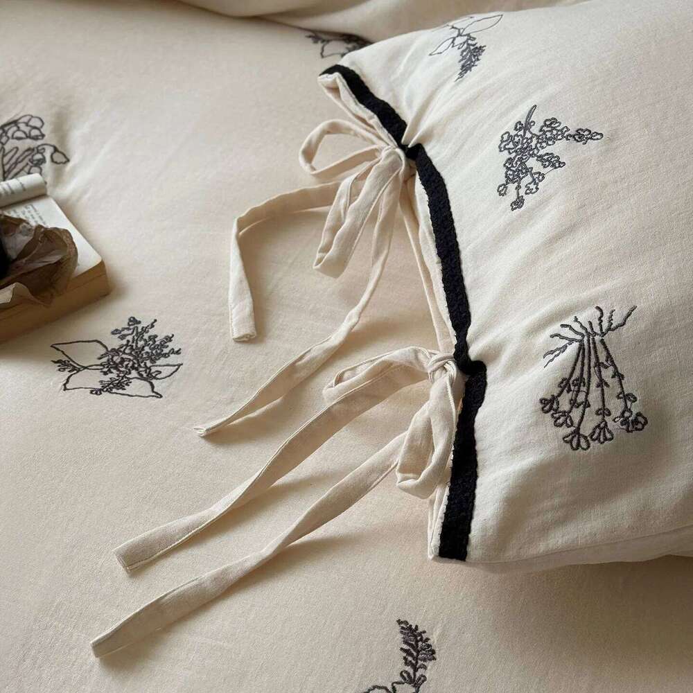 Soft breathable four-piece set pure girl heart double yarn bed sheet quilt cover H260312