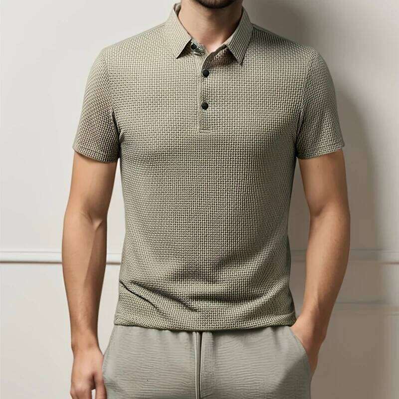 New Men's Business Casual Short Sleeved Bone Flower Solid Color POLO Shirt Fashion Breathable Comfortable Summer Versatile Top