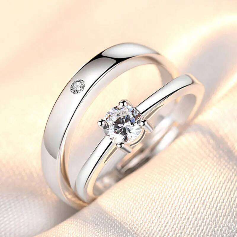 2pcs 925 Sterling Couple Rings Zircom For Women Man Exquisite Student Girlfriend Silver Jewelry Accessories Wedding W260311