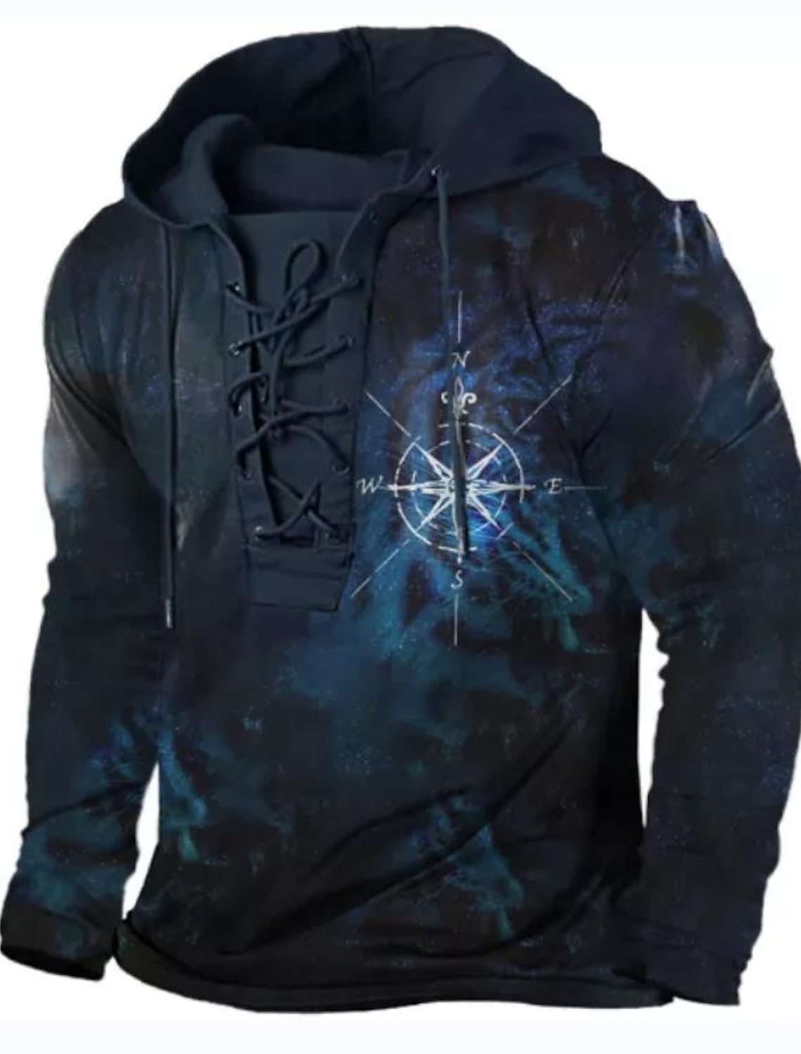 Street Trend Retro Character Men's Retro Tie Dye Compass Print Hoodie Long Sleeve Hooded Sweatshirt Outdoor Streetwear Vintage Y2K