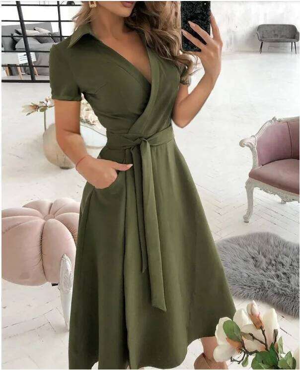 Spring/Summer Fashion Long sleeved V-neck Printed Wrapped Hip Dress Women's loose and versatile temperament personality C260312