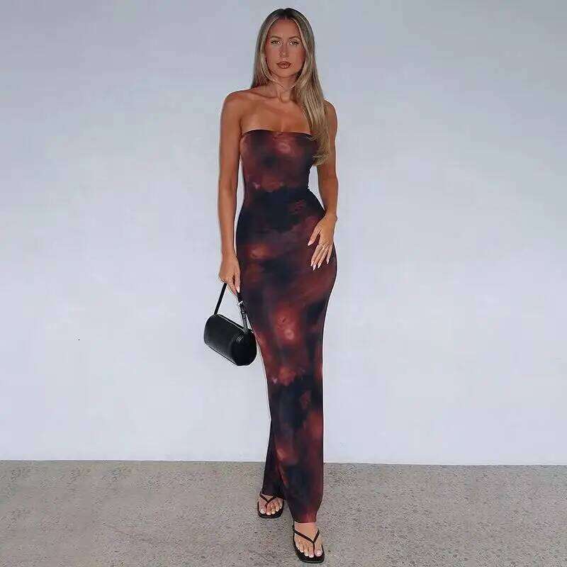 Women's Floral Print Backless Strapless Summer Party Holiday Vacation Beach Streetwear Fashion Sleeveless Long Dress C260312