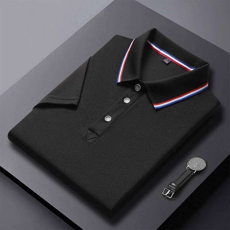 Solid Color Shirt Men's Business Polo Collar Half Top Summer Casual Short sleeved T-shirt for Men an 26H0312