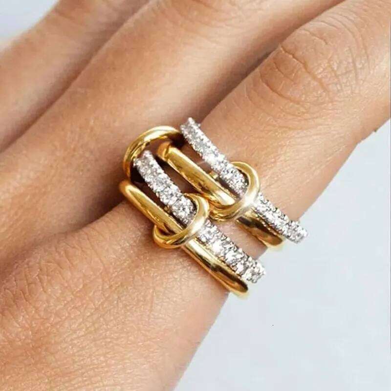 A Niche Two-Color Four-Ring Copper Ring, Hypoallergenic, Ins Style, Stacking Artifact, Suitable For Young Wome Jewelry H260312