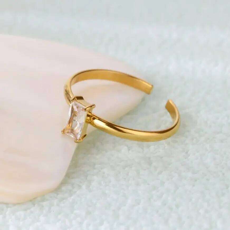 Zircon Rings For Women Gold Color Stainless Steel Birthstone Opening Ring Minimalist Christmas Birthday Jewelry Gift H260312