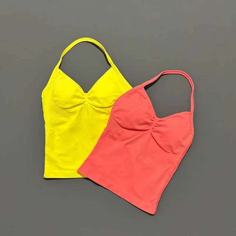 Gym Tops Women Seamless Yoga Tank With Removable Pads V Neck Sleeveless Top Sports Running Fitness Vest 26Y0312