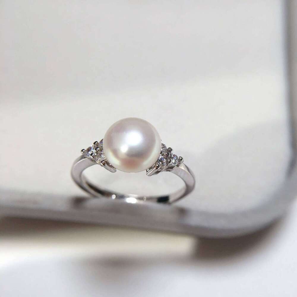 ZHBORUINI 2024 Simple Real Natural Pearl Gold Color Women Jewelry Silver Clear Zircon Diamond Ring Gift H260312