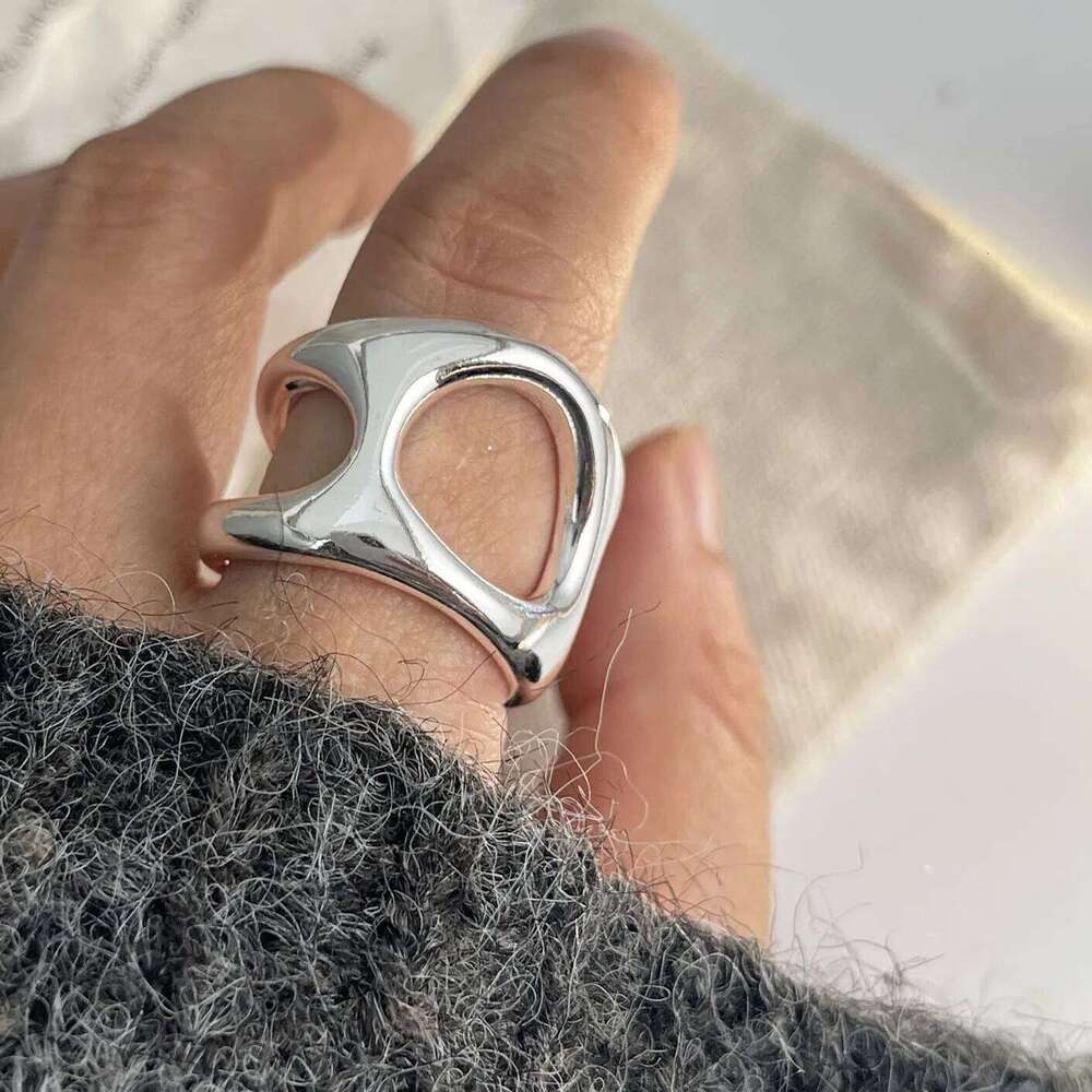 925 Sterling Silver Rings Women Geometric Fine Jewelry Finger Adjustable Simple Wide Hollow Ring For Party Birthday Gift H260312