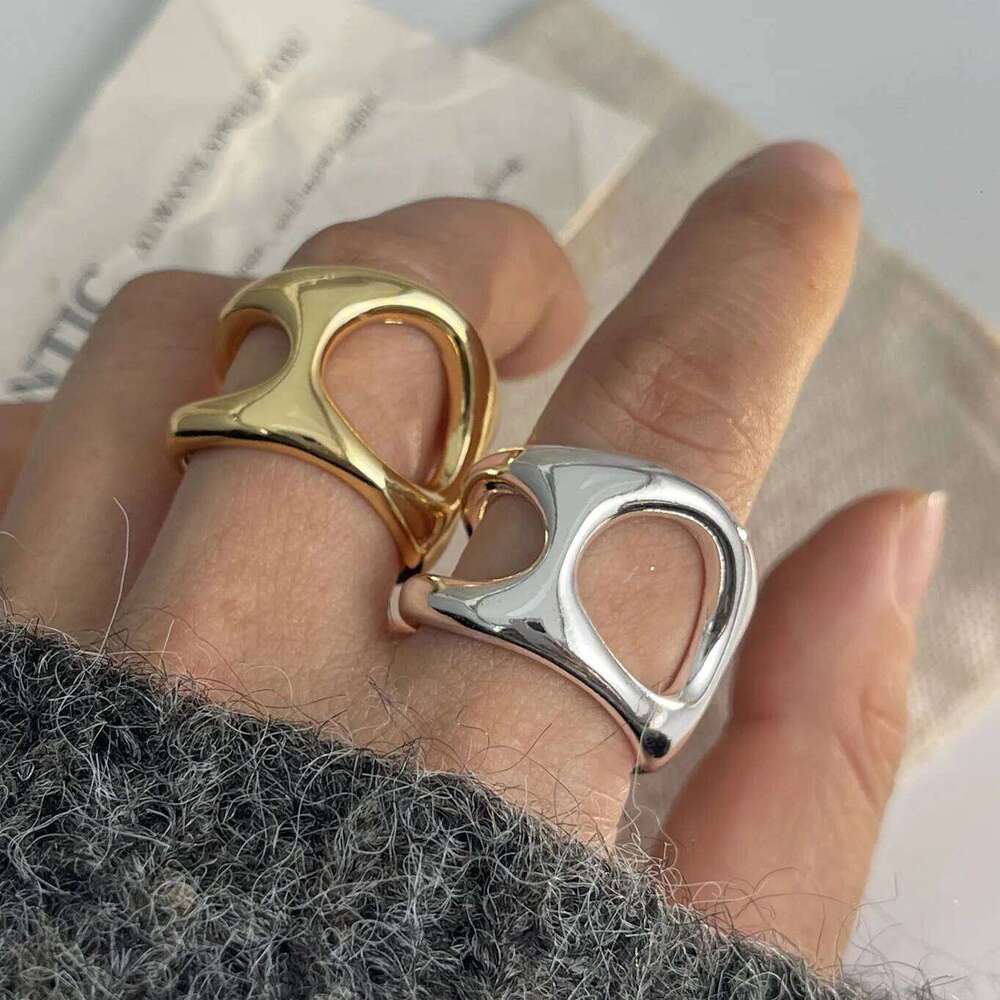 925 Sterling Silver Rings Women Geometric Fine Jewelry Finger Adjustable Simple Wide Hollow Ring For Party Birthday Gift H260312