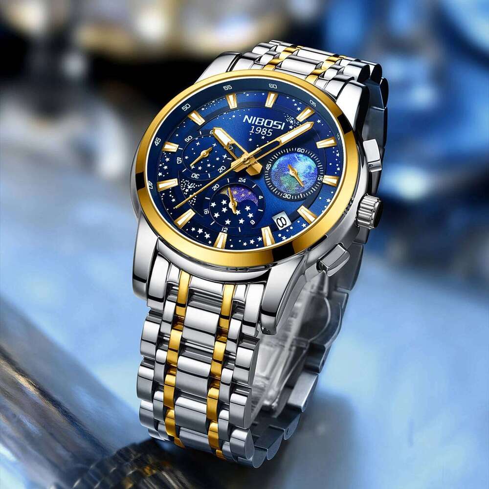 NIBOSI Moon Mens Quartz Watches Top Brand Luxury Luminous For Chronograph Waterproof Date Men Dress Watch Reloj Hombre
