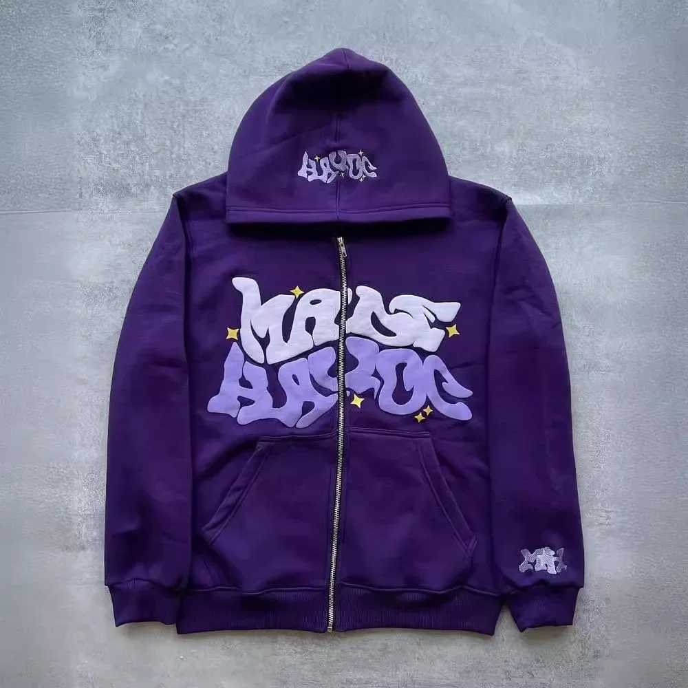 Zipper hooded sweatshirt with retro American letters suitable for men and women wearing Y2K jacket autumn/winter cardigan M260312