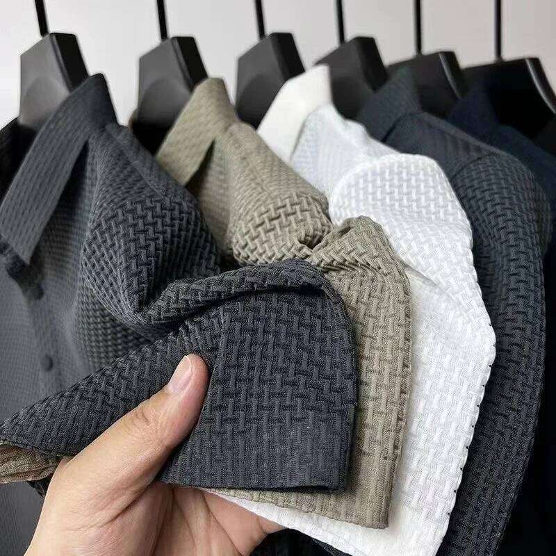 New Men's Business Casual Short Sleeved Bone Flower Solid Color POLO Shirt Fashion Breathable Comfortable Summer Versatile Top 26H0312