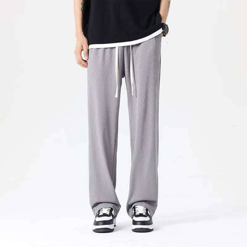 2025 New White Ice Silk Casual Men's Summer Thin Section Drape Mopping Pants Straight Loose Wide-leg Trousers Streetwear